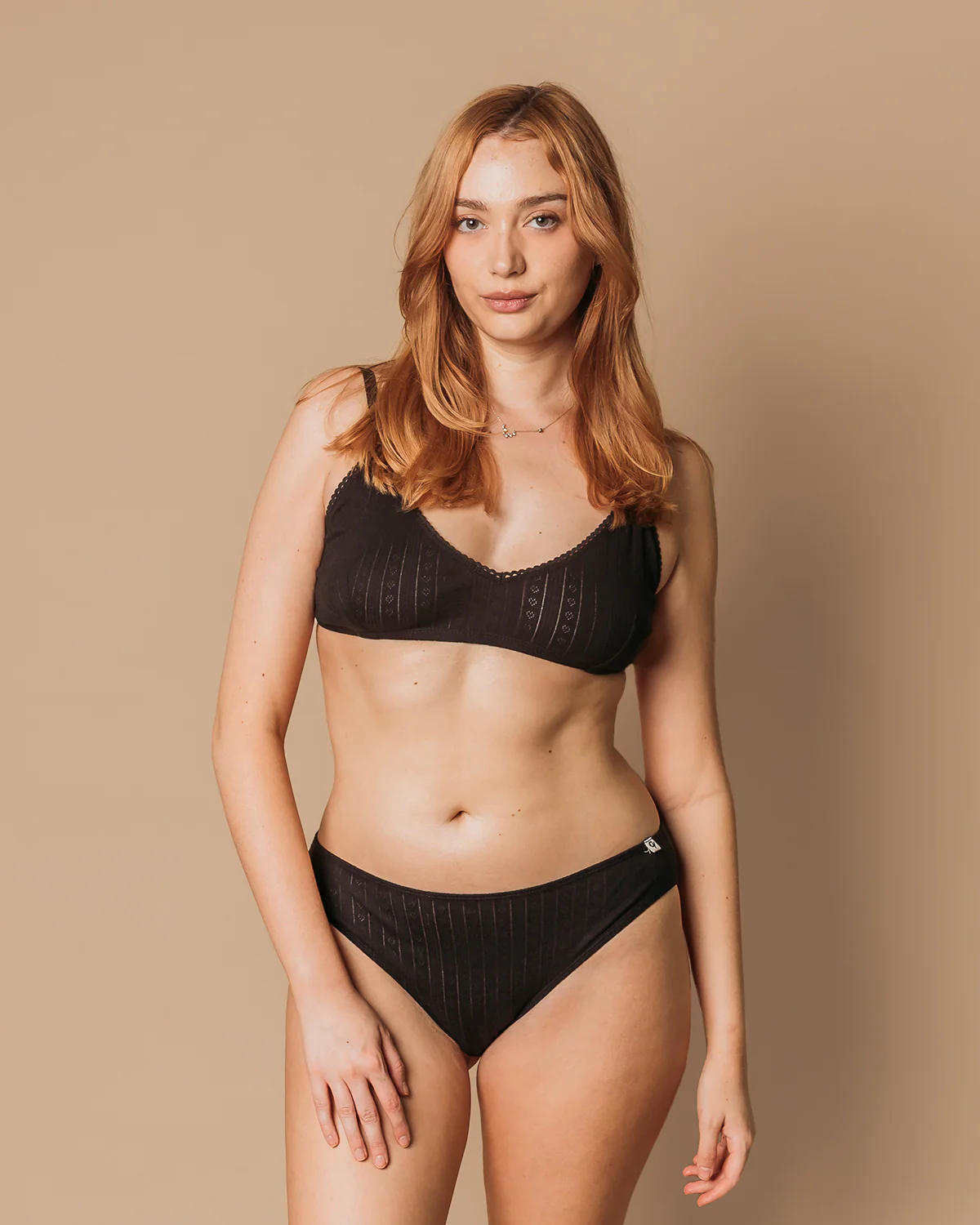 Black Pointelle Bra & Thong Set (2 Pack) - 100% Organic Cotton - Image 3