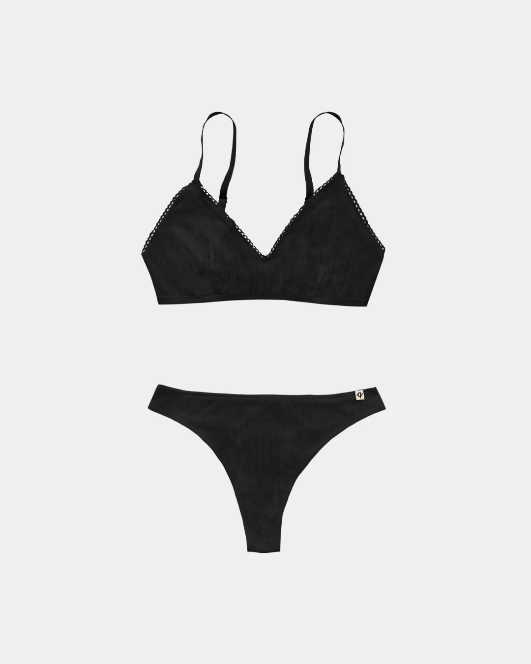 Black Pointelle Bra & Thong Set (2 Pack) - 100% Organic Cotton - Image 4