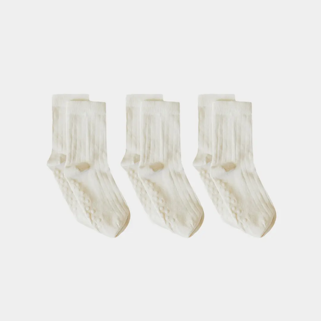 Pure (no dye) Ribbed Kids' Socks With Grips - 98% Organic Cotton - Image 5